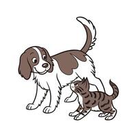 Charming Springer Spaniel with Manx Cat vector
