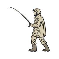Charming Fisher Posed Against White Background vector