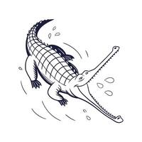 Dynamic Gharial Captured on White Surface vector