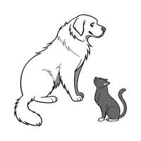 Great Pyrenees with Manx Cat on a White Background vector
