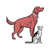 Dynamic Irish Setter with Manx Cat on Clean Surface vector