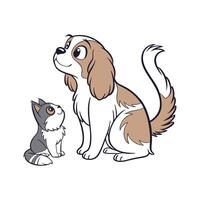 Charming King Charles Spaniel with Manx Cat vector