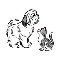 Lhasa Apso and Manx Cat Friendly Pose vector