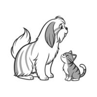 Lhasa Apso with Manx Cat Illustration vector
