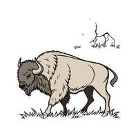 Charming Buffalo Realistic Outline Illustration vector