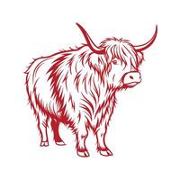 Charming Highland Cow Realistic Color Illustration vector