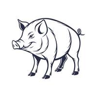 Bold Outline Pig Illustration on Clean Background vector