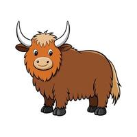 Distinct Yak Realistic Color Design with Outline. Cartoon Art Animal Illustration. vector