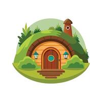 Creative Hobbit House Built into Hill Design vector