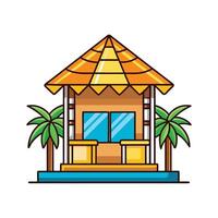 Creative Beach Hut with Straw Roof Design vector