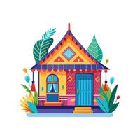 Colorful Bohemian House with Painted Walls vector