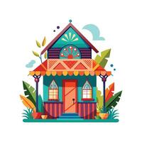 Creative Bohemian House with Colorful Walls vector