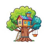 Colorful Treehouse with Rope Ladder vector