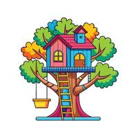 Unique Treehouse with Rope Ladder Design vector