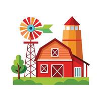 Farmhouse with Windmill and Barn vector