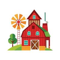 Unique Farmhouse with Windmill and Barn vector