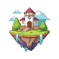 Floating Island House with Waterfalls vector