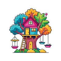 Treehouse Design with Swinging Rope vector