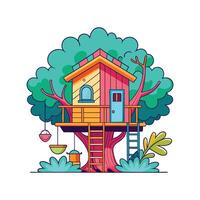 Unique Funky Treehouse with Swinging Rope vector