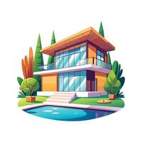 Charming Luxury Villa with Poolside View vector