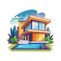 Unique Luxury Villa with Poolside Design vector