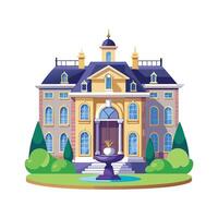 Charming Luxury Mansion Design with Fountain vector