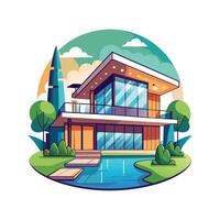 Elegant Luxury Villa with Scenic Poolside vector