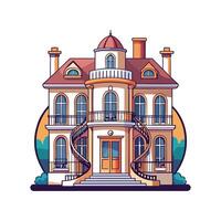 Stunning Mansion with Spiral Staircase and Balcony vector