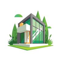 Stylish Minimalist Concrete House with Green vector