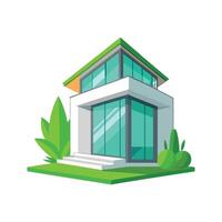 Charming Minimalist Concrete House with Green vector
