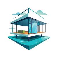 Floating Platform Design of Modern Glass House vector