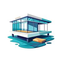 Stylish Floating Platform Modern Glass House vector