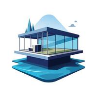 Floating Platform Modern Glass House vector