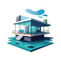 Unique Floating Platform Glass House Design vector