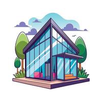 Stylish Open Floor Plan Glass House vector