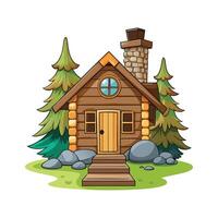 Charming Log Cabin with Stone Pathway vector