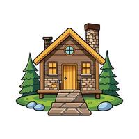 Elegant Log Cabin with Stone Pathway vector