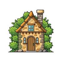Unique Rustic Stone House with Ivy vector