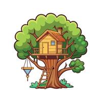 Charming Treehouse with Rope Bridge Design vector