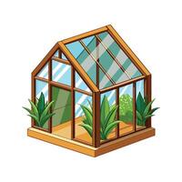 Elegant Greenhouse with Clear Glass Walls vector
