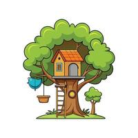 Charming Treehouse with Rope Ladder vector