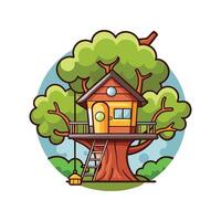 Cartoon Treehouse with Rope Ladder vector