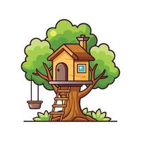 Unique Treehouse with Rope Ladder vector