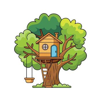 Elegant Treehouse with Rope Ladder vector