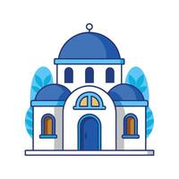 Greek Villa with Blue Roof and White Walls vector