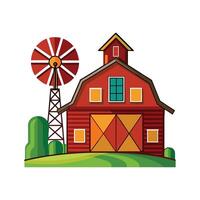 Unique Red Barn with Windmill vector