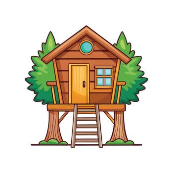 Elegant Treehouse with Planks and Ladder vector