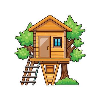 Treehouse with Wooden Planks and Ladder vector