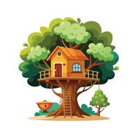 Treehouse with Rope Bridge Illustration vector