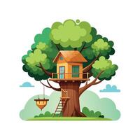 Elegant Treehouse with Rope Bridge vector